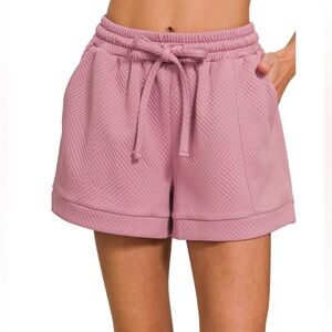 253 🇺🇸ZENANA TEXTURED KNIT JACQUARD DRAWSTRING SHORTS